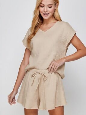 Women's Relaxed V-Neck Two Piece Set